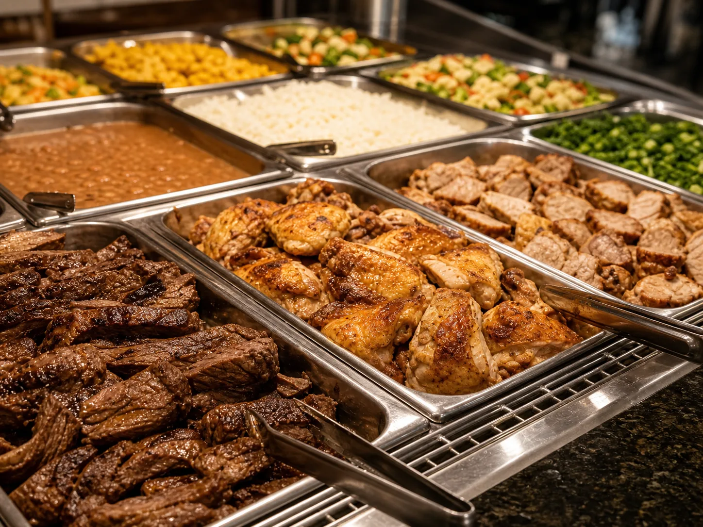 Opções de carnes no buffet